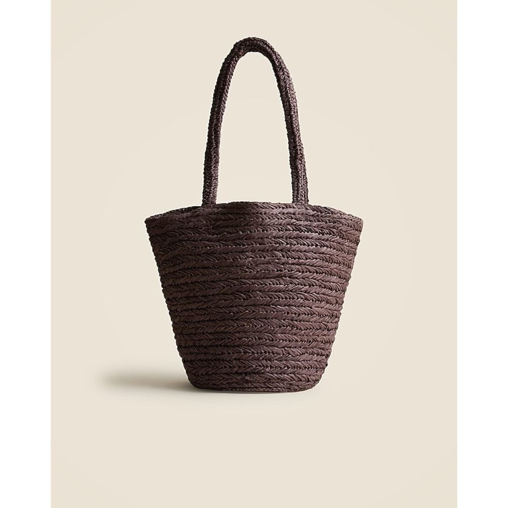 J. Crew Women's Malta Handwoven Straw Tote Bag Chocolate One Size NWT